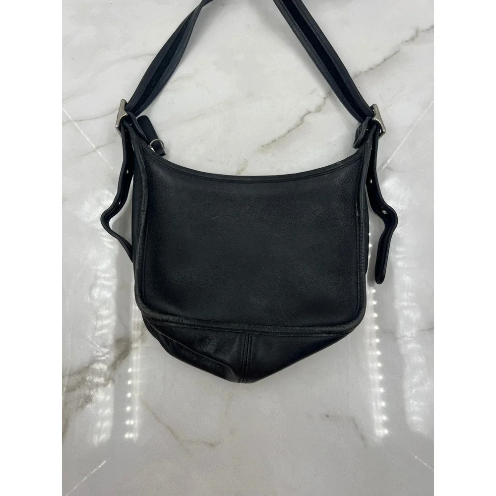 VTG 1991 Coach 9950 Black Leather Slim Hippie Flap Saddle Bag Crossbody Purse